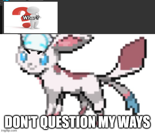 sylceon | DON'T QUESTION MY WAYS | image tagged in sylceon | made w/ Imgflip meme maker