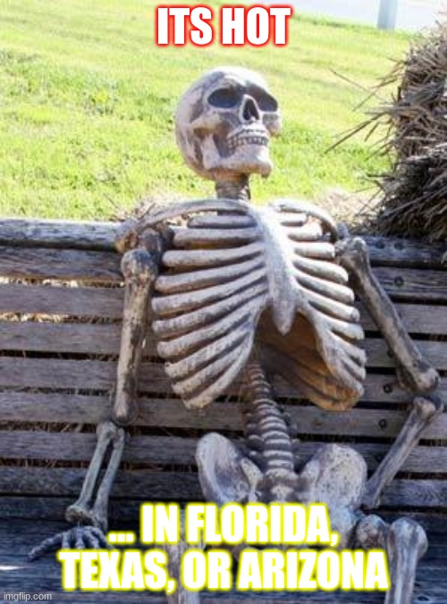 Real | ITS HOT; ... IN FLORIDA, TEXAS, OR ARIZONA | image tagged in memes,waiting skeleton | made w/ Imgflip meme maker