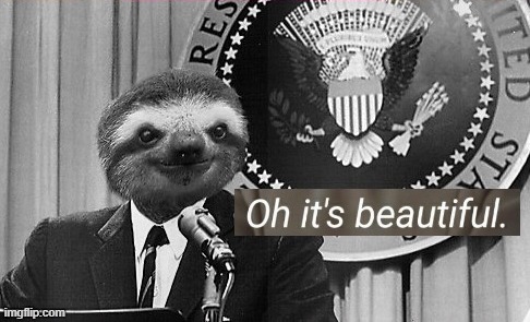 President Sloth oh it’s beautiful | image tagged in president sloth oh it s beautiful | made w/ Imgflip meme maker
