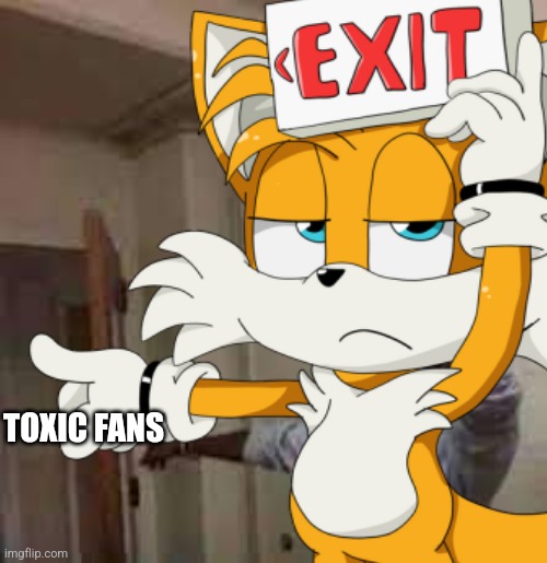 tails redircting toxic fans away | TOXIC FANS | image tagged in sonic,meme,funny,miles tails prower | made w/ Imgflip meme maker