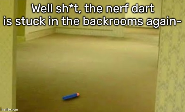 DANGIT, I HATE IT WHEN THAT HAPPENS- | Well sh*t, the nerf dart is stuck in the backrooms again- | image tagged in nerf dart in the backrooms,idk,stuff,s o u p,carck | made w/ Imgflip meme maker