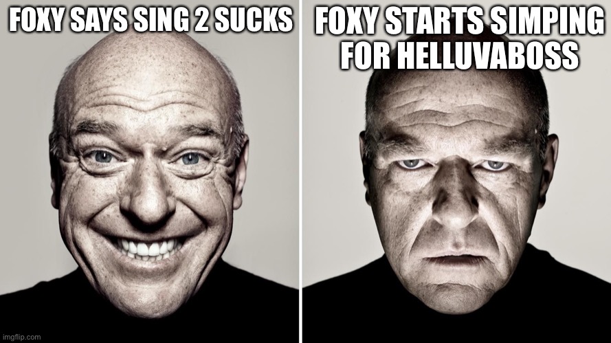 “We were good, but now we’re bad.” | FOXY STARTS SIMPING
FOR HELLUVABOSS; FOXY SAYS SING 2 SUCKS | image tagged in dean norris's reaction | made w/ Imgflip meme maker