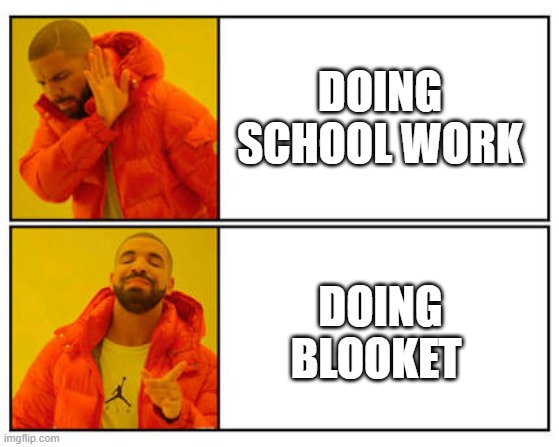No - Yes | DOING SCHOOL WORK; DOING BLOOKET | image tagged in no - yes | made w/ Imgflip meme maker