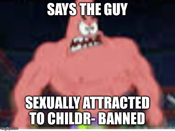 SAYS THE GUY SEXUALLY ATTRACTED TO CHILDR- BANNED | made w/ Imgflip meme maker