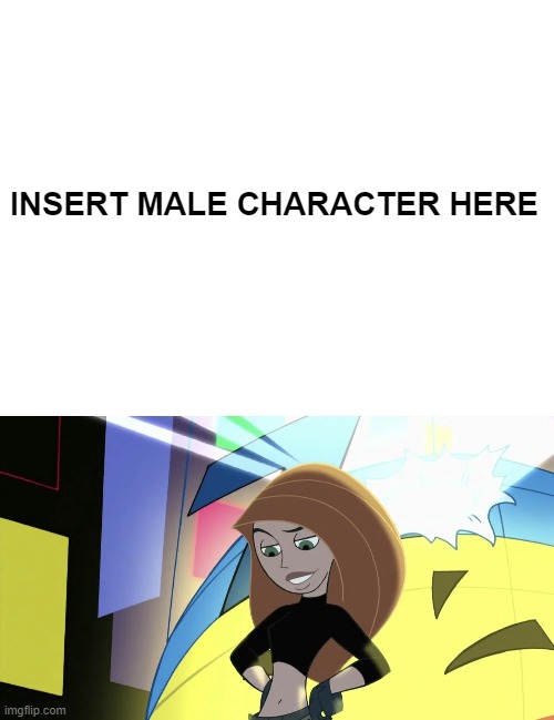 Who falls in love with Kim Possible? | INSERT MALE CHARACTER HERE | image tagged in blank white template | made w/ Imgflip meme maker