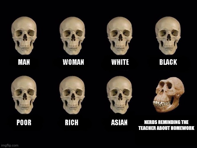empty skulls of truth | NERDS REMINDING THE TEACHER ABOUT HOMEWORK | image tagged in empty skulls of truth | made w/ Imgflip meme maker