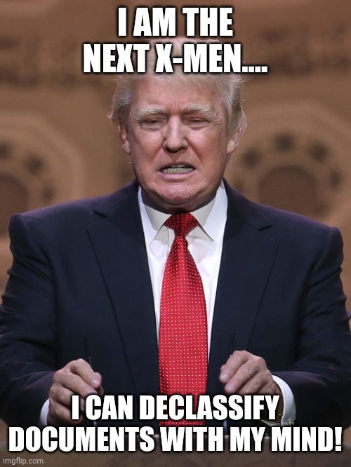 X men trump | I AM THE NEXT X-MEN.... I CAN DECLASSIFY DOCUMENTS WITH MY MIND! | image tagged in donald trump,conservative,republican,maga,liberal,democrat | made w/ Imgflip meme maker