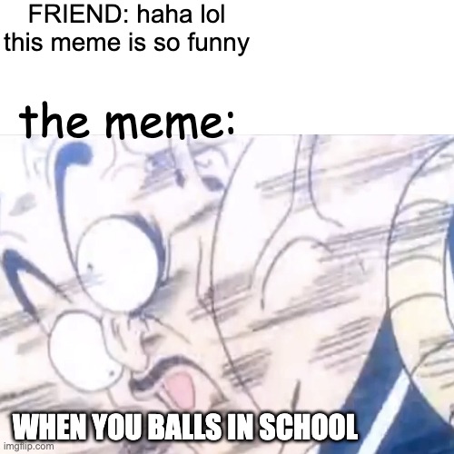 not funny? | FRIEND: haha lol this meme is so funny; the meme:; WHEN YOU BALLS IN SCHOOL | image tagged in bad memes,bruh | made w/ Imgflip meme maker