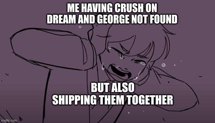 Crying Tubbo | ME HAVING CRUSH ON DREAM AND GEORGE NOT FOUND; BUT ALSO SHIPPING THEM TOGETHER | image tagged in crying tubbo | made w/ Imgflip meme maker
