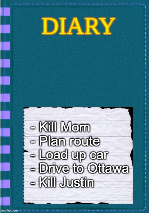 Diary of a Wimpy Kid Blank cover | - Kill Mom
- Plan route - Load up car
- Drive to Ottawa
- Kill Justin | image tagged in diary of a wimpy kid blank cover | made w/ Imgflip meme maker