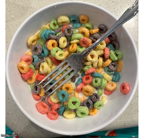 Cereal with fork | image tagged in blank white template,cereal,fork,cursed | made w/ Imgflip meme maker