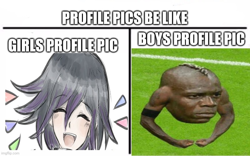 Ah yes |  PROFILE PICS BE LIKE; BOYS PROFILE PIC; GIRLS PROFILE PIC | image tagged in memes,profile picture | made w/ Imgflip meme maker