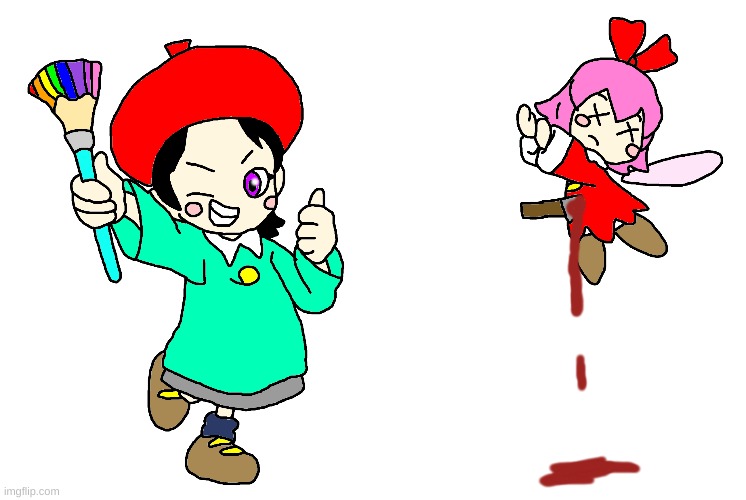 Adeleine kills Ribbon for no reason (LOL) | image tagged in kirby,gore,blood,funny,cute,fanart | made w/ Imgflip meme maker