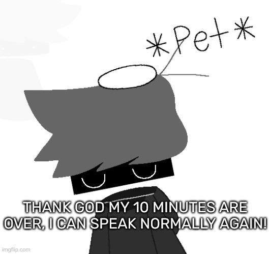 [Oh god, those 10 minutes were torture to me-] | THANK GOD MY 10 MINUTES ARE OVER, I CAN SPEAK NORMALLY AGAIN! | image tagged in shadow rien remastered,idk,stuff,s o u p,carck | made w/ Imgflip meme maker