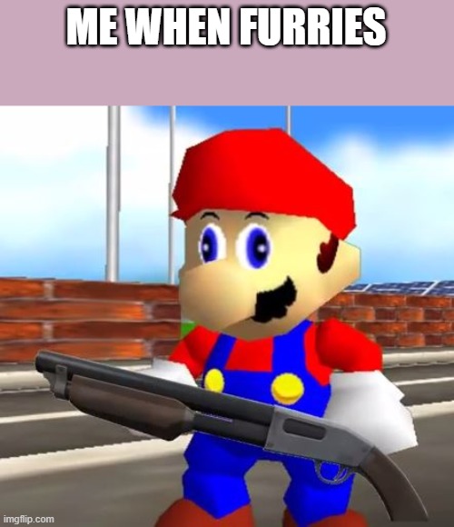 SMG4 Shotgun Mario | ME WHEN FURRIES | image tagged in smg4 shotgun mario | made w/ Imgflip meme maker