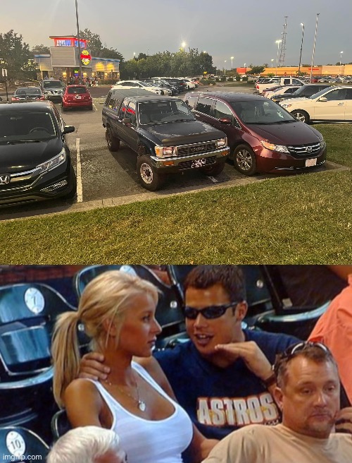 Bro with blonde | image tagged in bro explaining,parking lot,bad parking,girl | made w/ Imgflip meme maker