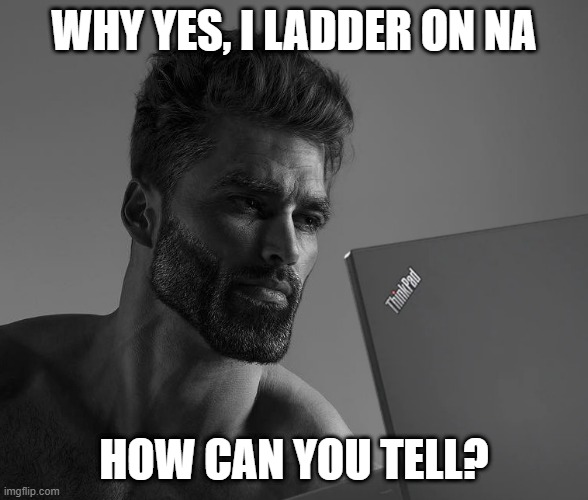 Giga Chad Laptop | WHY YES, I LADDER ON NA; HOW CAN YOU TELL? | image tagged in giga chad laptop | made w/ Imgflip meme maker