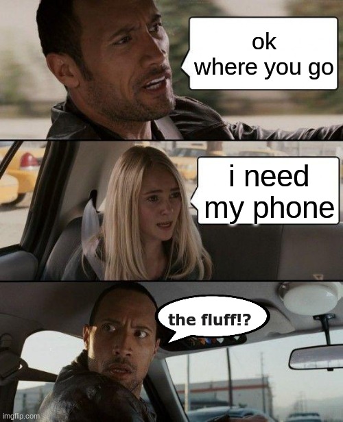The Rock Driving |  ok where you go; i need my phone; the fluff!? | image tagged in memes,the rock driving | made w/ Imgflip meme maker