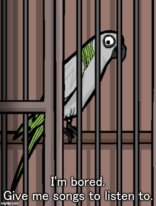 Bird on crack | I'm bored.
Give me songs to listen to. | image tagged in bird on crack | made w/ Imgflip meme maker