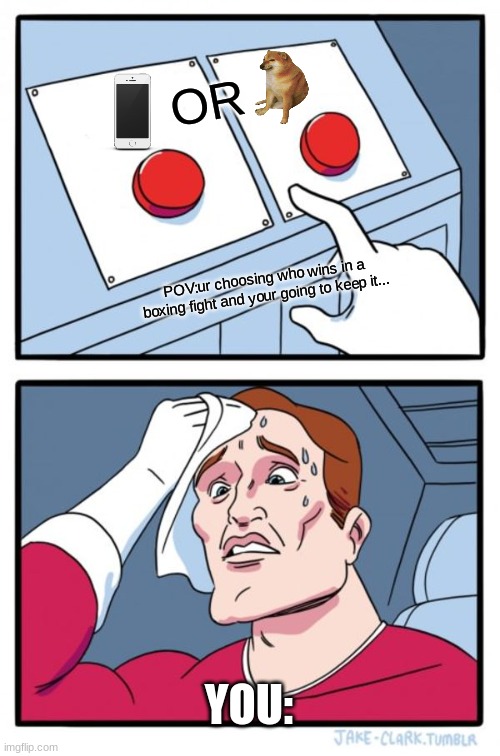 Two Buttons Meme | OR; POV:ur choosing who wins in a boxing fight and your going to keep it... YOU: | image tagged in memes,two buttons | made w/ Imgflip meme maker
