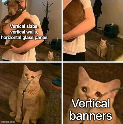 Ignored Vertical Banners | Vertical slabs, vertical walls, horizontal glass panes; Vertical banners | image tagged in ignored cat,minecraft | made w/ Imgflip meme maker