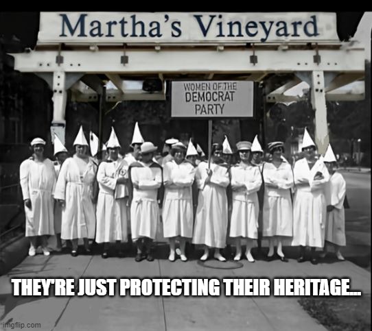 Hasn't changed a bit | THEY'RE JUST PROTECTING THEIR HERITAGE... | image tagged in martha's vineyard,democrats | made w/ Imgflip meme maker