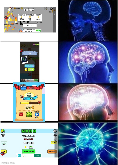 Failing screen | image tagged in memes,expanding brain | made w/ Imgflip meme maker