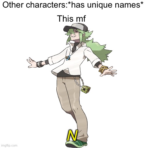 Other characters:*has unique names*; This mf; N | image tagged in blank white template,pokemon,n | made w/ Imgflip meme maker