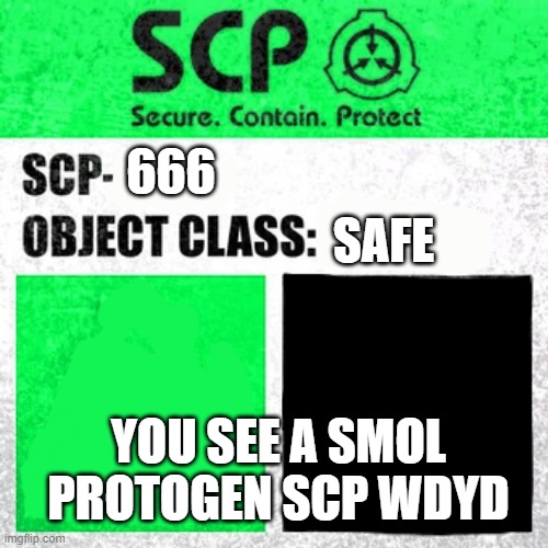 SCP-666/Wispy | 666; SAFE; YOU SEE A SMOL PROTOGEN SCP WDYD | image tagged in scp label template safe | made w/ Imgflip meme maker
