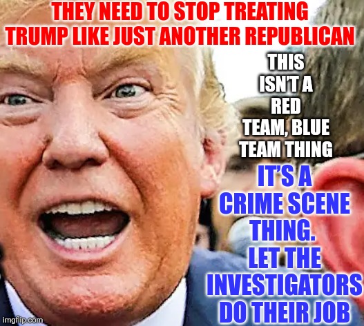 Beyond A Shadow Of A Doubt With  A Preponderance Of Evidence | THEY NEED TO STOP TREATING TRUMP LIKE JUST ANOTHER REPUBLICAN; THIS ISN’T A RED TEAM, BLUE TEAM THING; IT’S A CRIME SCENE THING.  LET THE INVESTIGATORS DO THEIR JOB | image tagged in memes,guilty,trump is guilty,guilty on all charges,lock him up,biggest loser | made w/ Imgflip meme maker