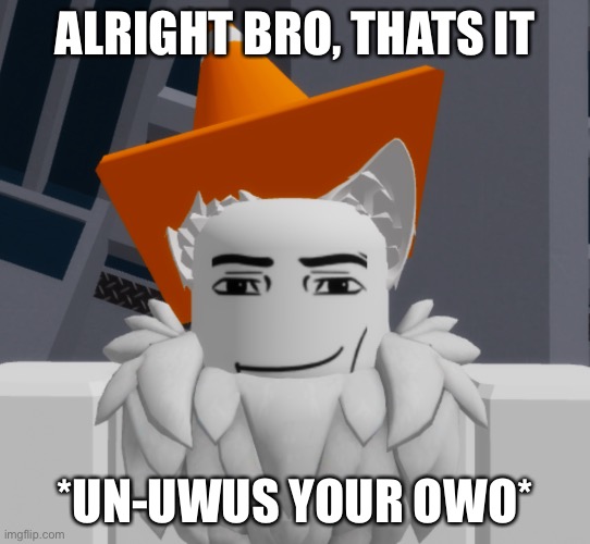 shitpost | ALRIGHT BRO, THATS IT; *UN-UWUS YOUR OWO* | image tagged in cone | made w/ Imgflip meme maker