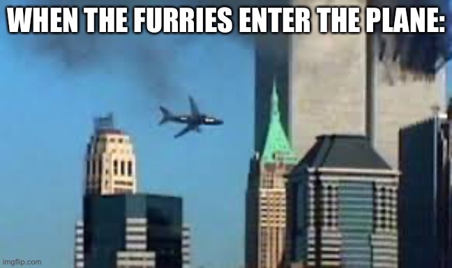 i really wanted to do that one time | WHEN THE FURRIES ENTER THE PLANE: | image tagged in 9/11 plane crash | made w/ Imgflip meme maker