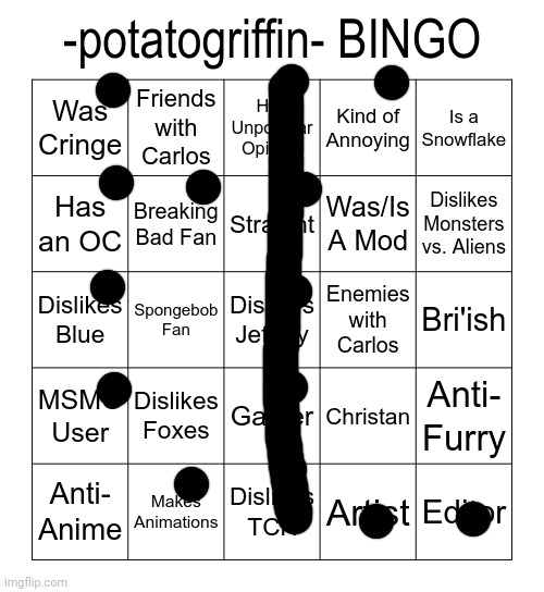 image tagged in -potatogriffin- bingo | made w/ Imgflip meme maker