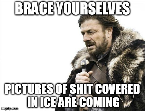 Brace Yourselves X is Coming Meme | BRACE YOURSELVES PICTURES OF SHIT COVERED IN ICE ARE COMING | image tagged in memes,brace yourselves x is coming,AdviceAnimals | made w/ Imgflip meme maker