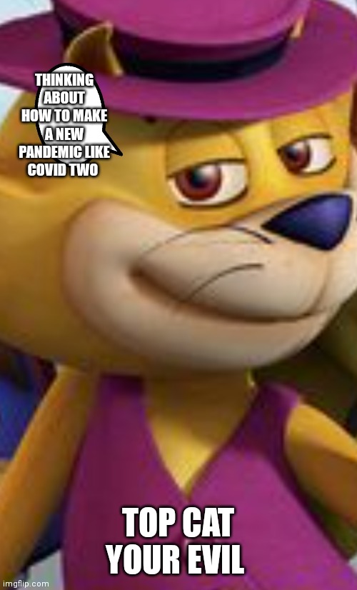 Top cat created COVID | THINKING ABOUT HOW TO MAKE A NEW PANDEMIC LIKE COVID TWO; TOP CAT YOUR EVIL | image tagged in funny memes | made w/ Imgflip meme maker