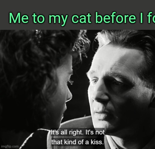 . | Me to my cat before I fo | image tagged in it's not that kind of a kiss | made w/ Imgflip meme maker