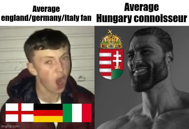 Hungary is at the top of Nations League Group A3 right now. |  Average england/germany/italy fan; Average Hungary connoisseur | image tagged in hungary,germany,italy,england,futbol,memes | made w/ Imgflip meme maker