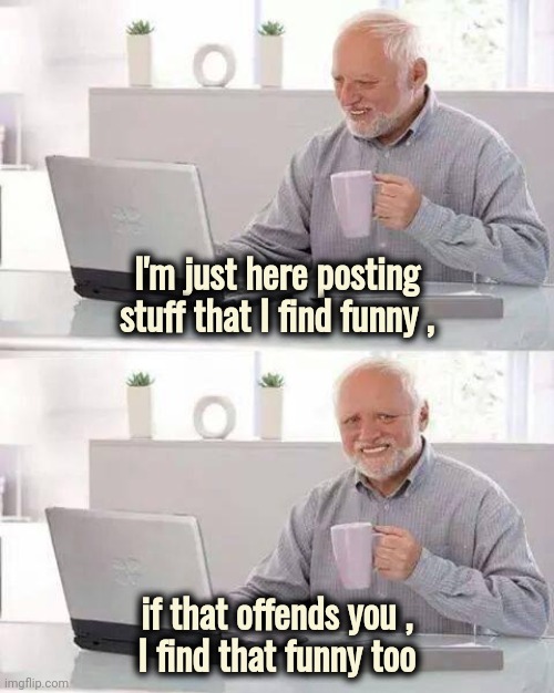 The best defense is a good offense | I'm just here posting stuff that I find funny , if that offends you ,
 I find that funny too | image tagged in memes,hide the pain harold,feelings,whoa,whoa this vr is so realistic,are you not entertained | made w/ Imgflip meme maker