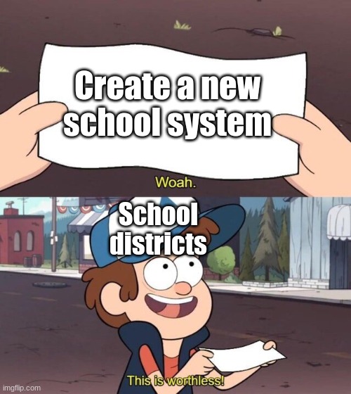 Created this randomly |  Create a new school system; School districts | image tagged in gravity falls meme | made w/ Imgflip meme maker