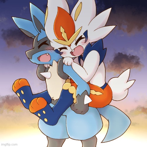 This art is cute :3 (art by Acky05) | image tagged in lucario,cinderace,pokemon | made w/ Imgflip meme maker