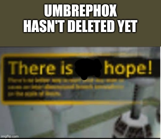 we have hope! | UMBREPHOX HASN'T DELETED YET | image tagged in there is no hope | made w/ Imgflip meme maker