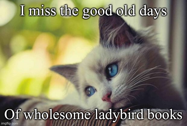 i miss you | I miss the good old days; Of wholesome ladybird books | image tagged in i miss you | made w/ Imgflip meme maker