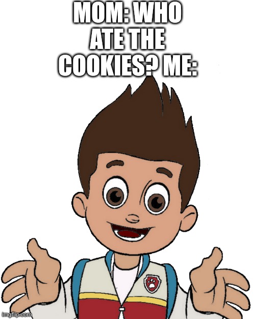 Confused ryder | MOM: WHO ATE THE COOKIES? ME: | image tagged in ryder shrugging | made w/ Imgflip meme maker