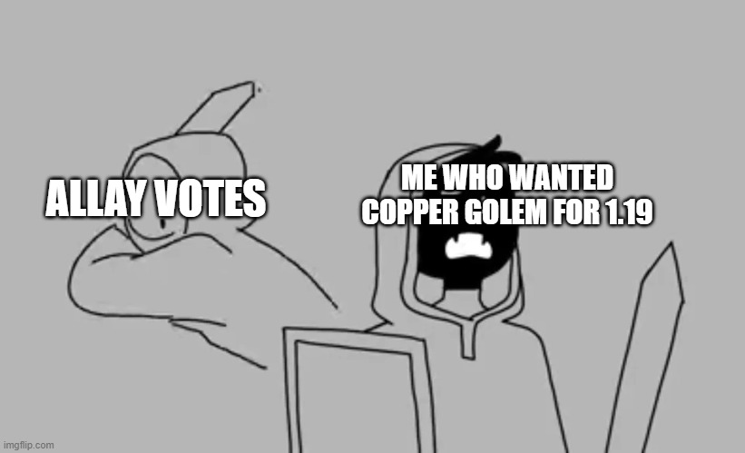 1.19 vote | ALLAY VOTES; ME WHO WANTED COPPER GOLEM FOR 1.19 | image tagged in dream smp | made w/ Imgflip meme maker