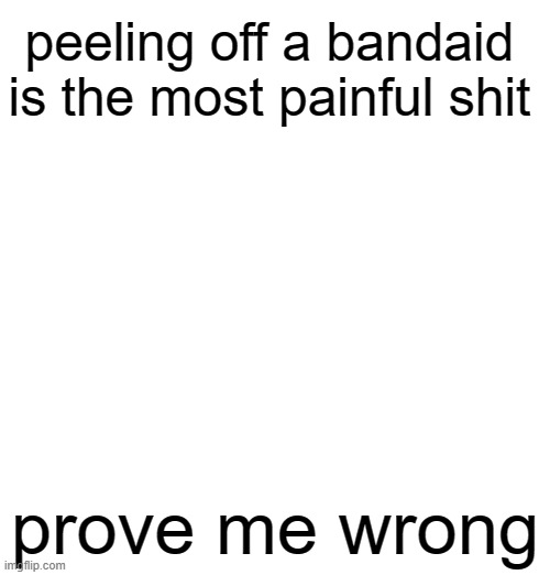 peeling off a bandaid is the most painful shit; prove me wrong | made w/ Imgflip meme maker