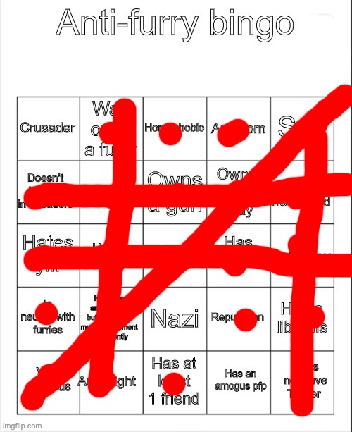 Anti-Furry bingo | image tagged in anti-furry bingo | made w/ Imgflip meme maker