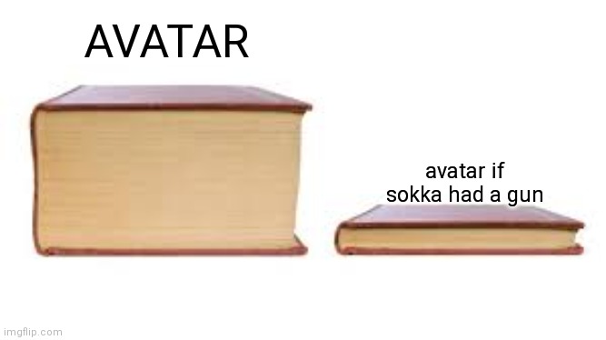 It's true tho | AVATAR; avatar if sokka had a gun | image tagged in big book small book | made w/ Imgflip meme maker