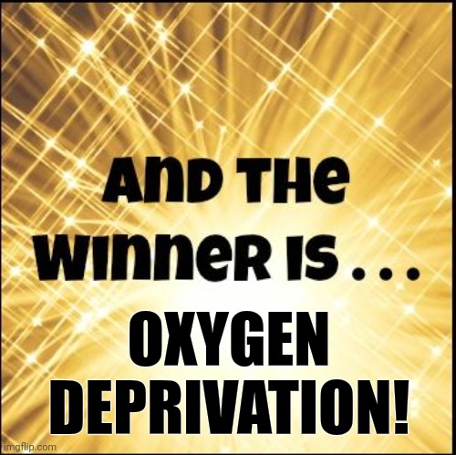The winner is | OXYGEN
DEPRIVATION! | image tagged in the winner is | made w/ Imgflip meme maker