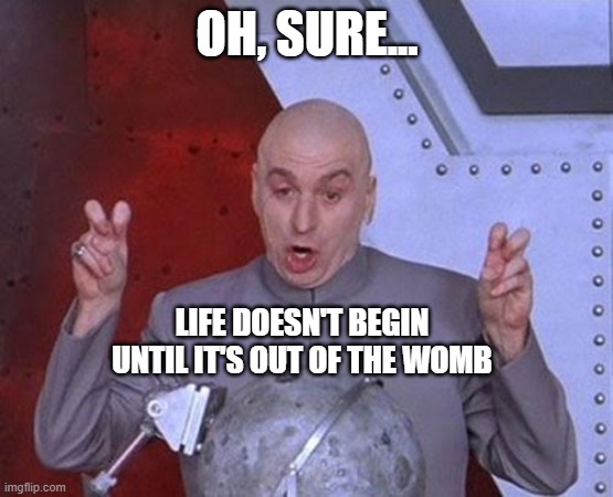 When Does Life Begin? | OH, SURE... LIFE DOESN'T BEGIN UNTIL IT'S OUT OF THE WOMB | image tagged in memes,dr evil laser,pregnancy,fetus,abortion is murder,prolife | made w/ Imgflip meme maker