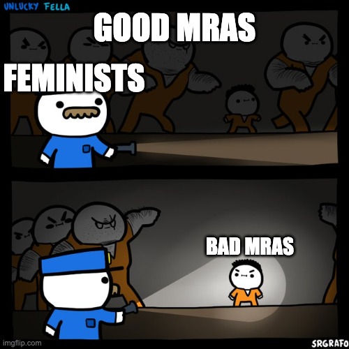 problem with feminists today | GOOD MRAS; FEMINISTS; BAD MRAS | image tagged in srgrafo prison,feminism,soldiers hold up society,misandry | made w/ Imgflip meme maker